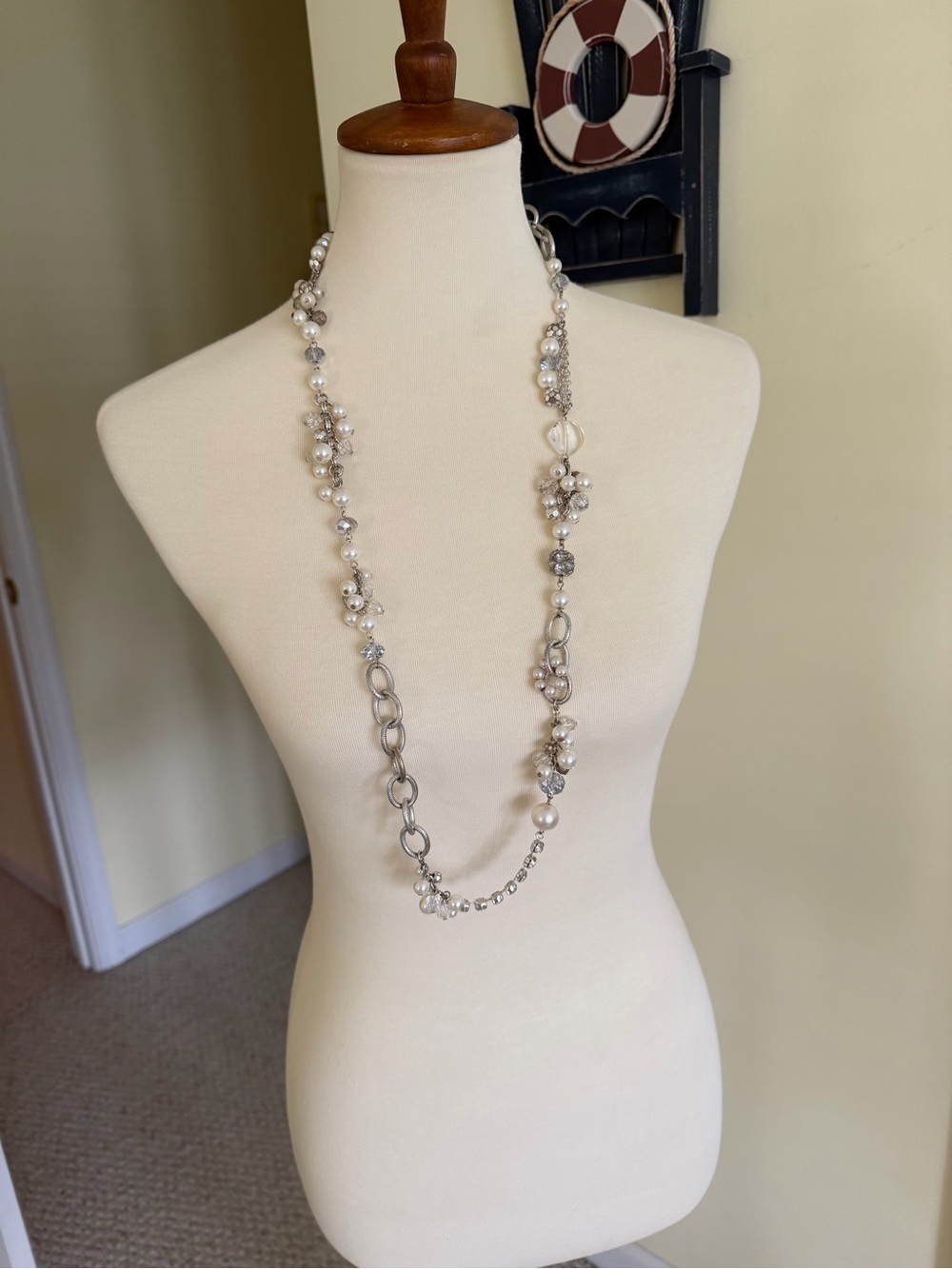 White House Black Market Silver-Tone Pearl Cluster Long Necklace